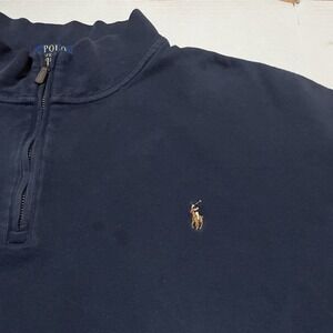 Polo Ralph Lauren Mens 4XB Navy Blue Estate Rib Quarter Zip Pullover Sweatshirt